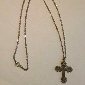 Unisex Silver Cross Necklace Hangs 14" Cross is 1 1/2" x 1"